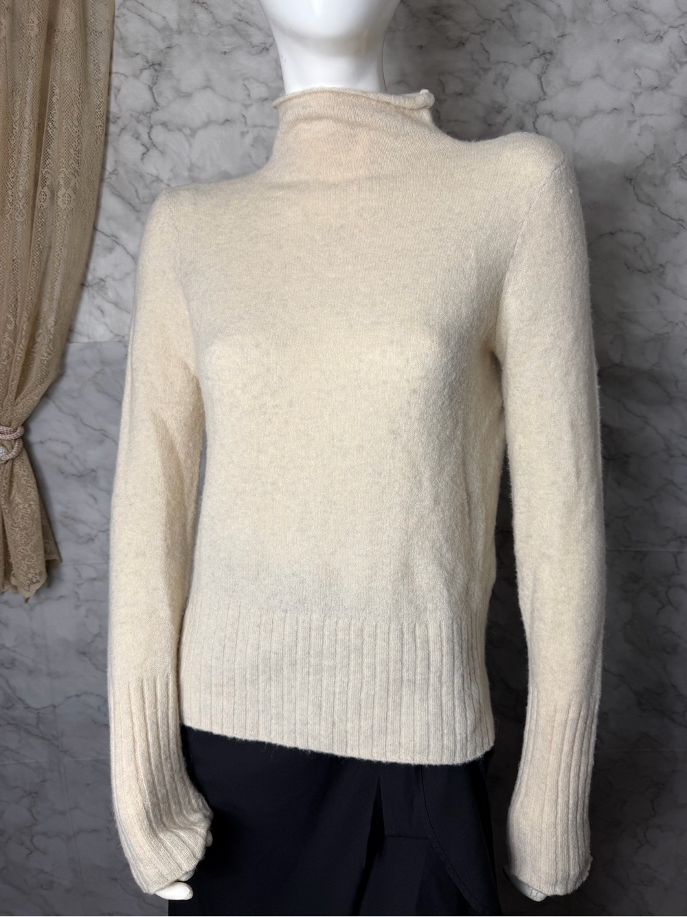 Madewell Alpaca Merino Wool & Other Blend Cream Rolled Turtleneck S Fuzzy Plush
